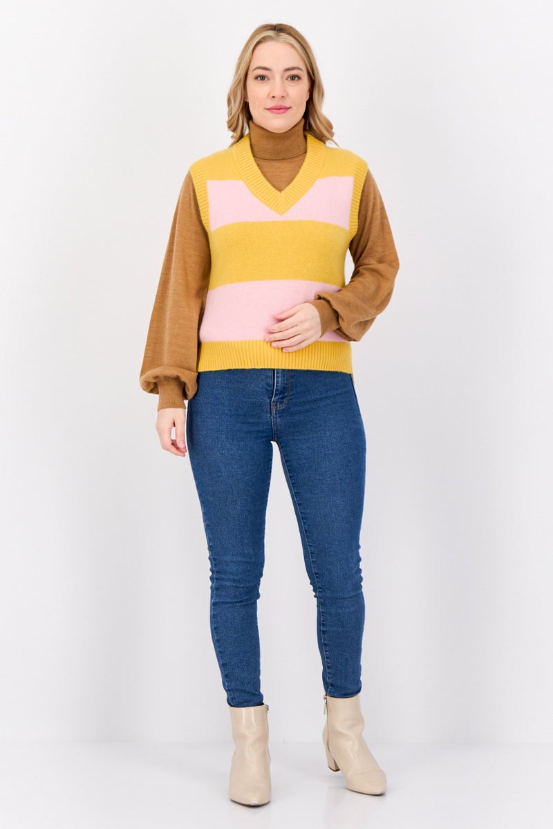 ESPRIT Women V Neck Two Tone Vest Sweater, Multicolor - Image 4